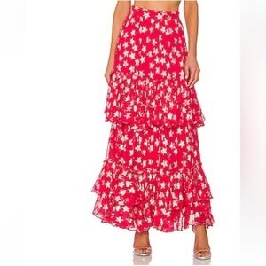 ROCOCO SAND VEGA METALLIC STARS RUFFLE FUN MAXI SKIRT PINK SIZE MEDIUM NWT